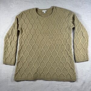 Pure Jill Cable Knit Sweater Womens XS Tan Beige Wool Blend Diamond Lattice Crew